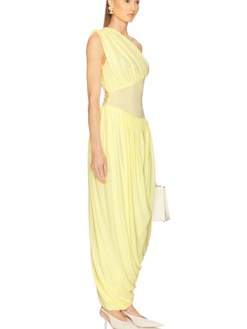 One-Shoulder Yellow Maxi Dress - Elegant Evening Wear - Picture 2 of 4